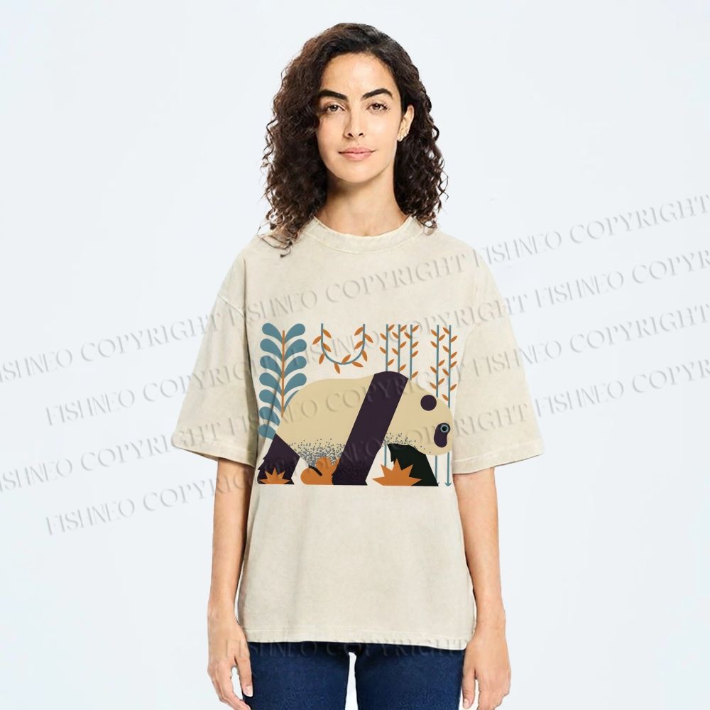 Unisex Panda Printed Washed Tee