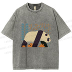 Unisex Panda Printed Washed Tee