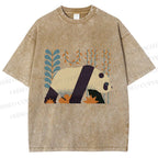 Unisex Panda Printed Washed Tee