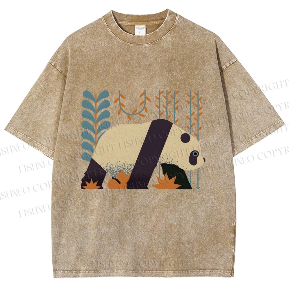 Unisex Panda Printed Washed Tee