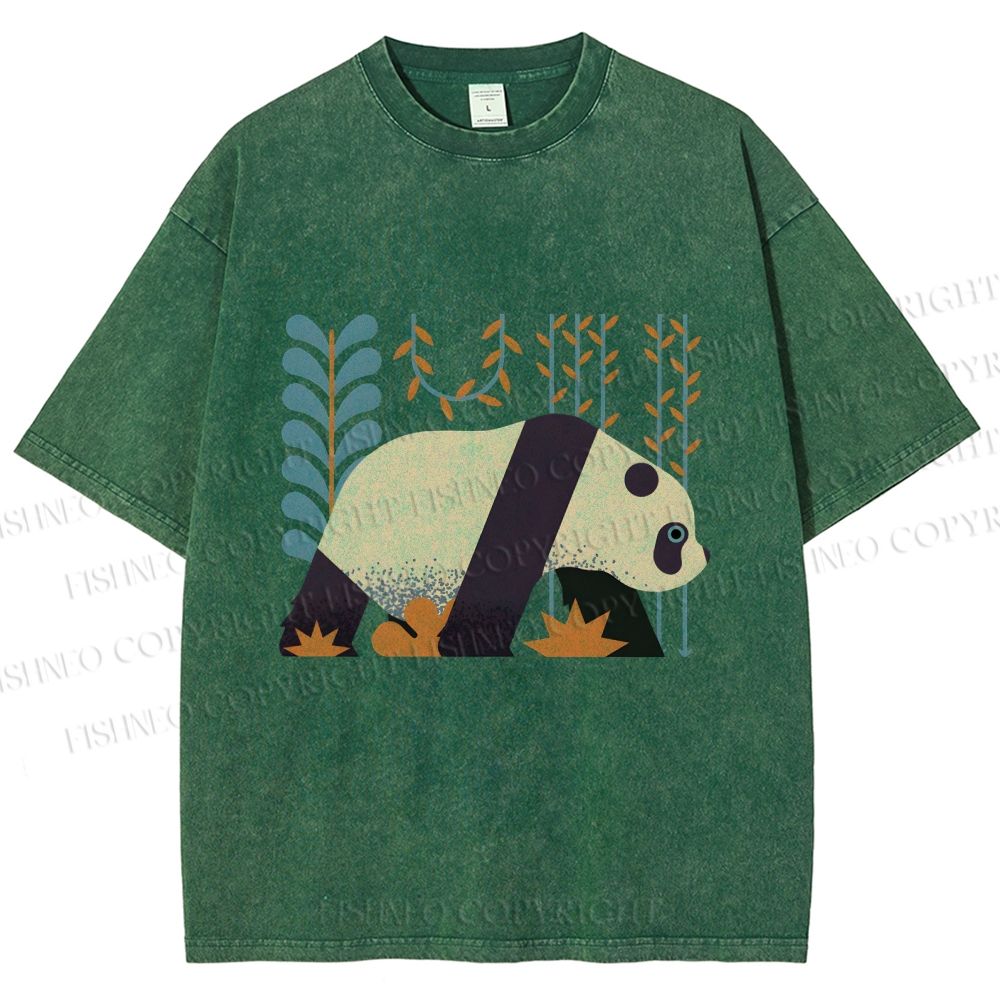 Unisex Panda Printed Washed Tee