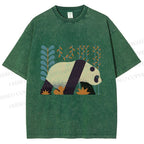 Unisex Panda Printed Washed Tee