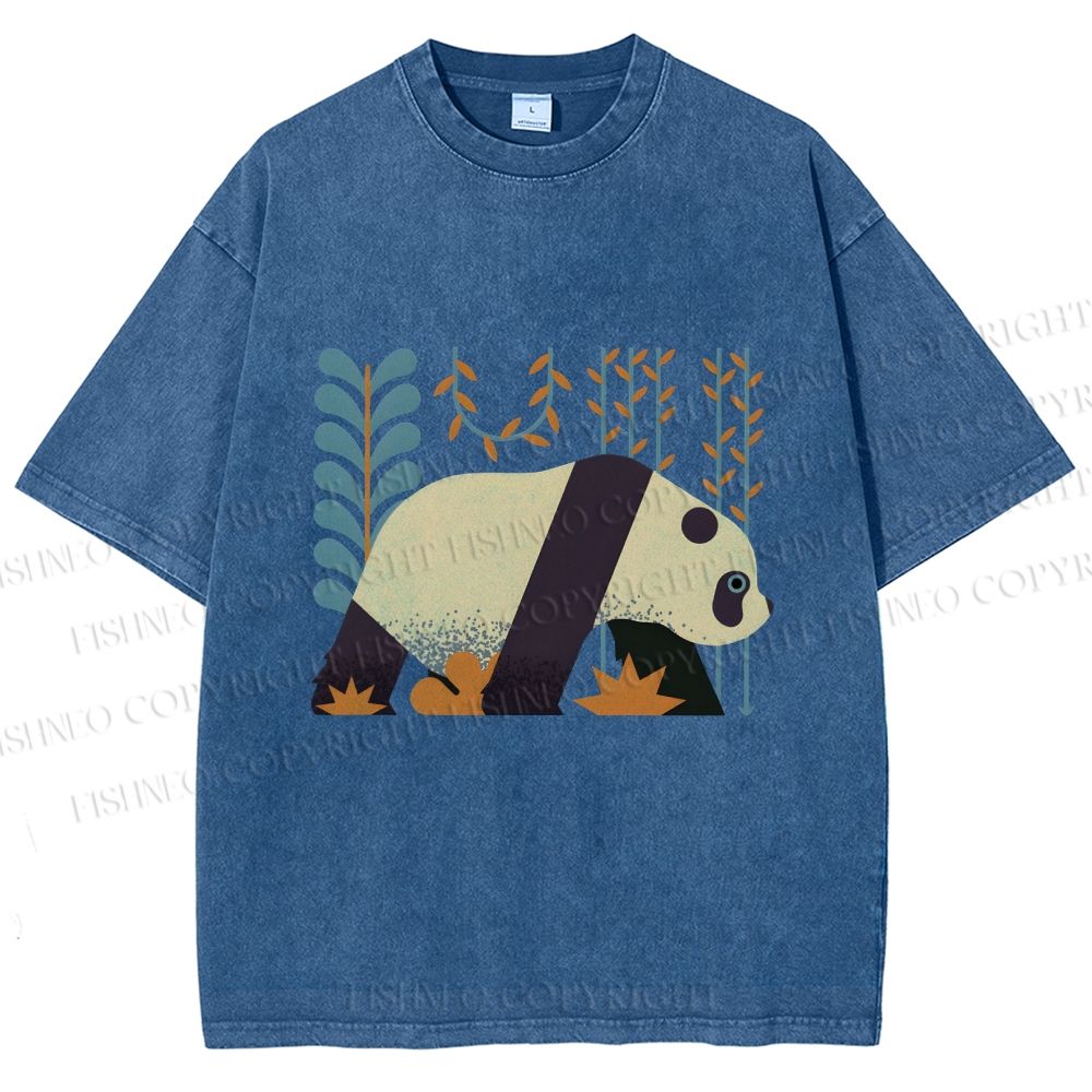 Unisex Panda Printed Washed Tee