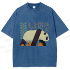 Unisex Panda Printed Washed Tee