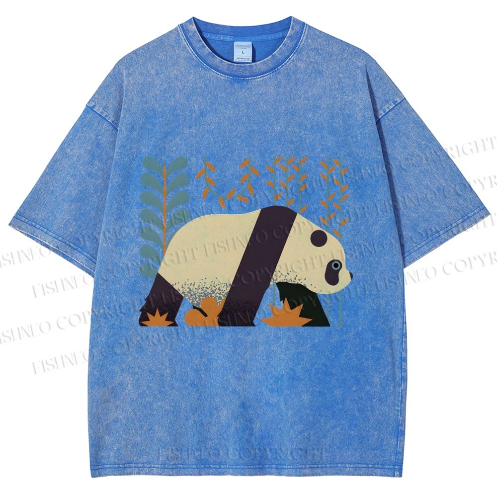 Unisex Panda Printed Washed Tee