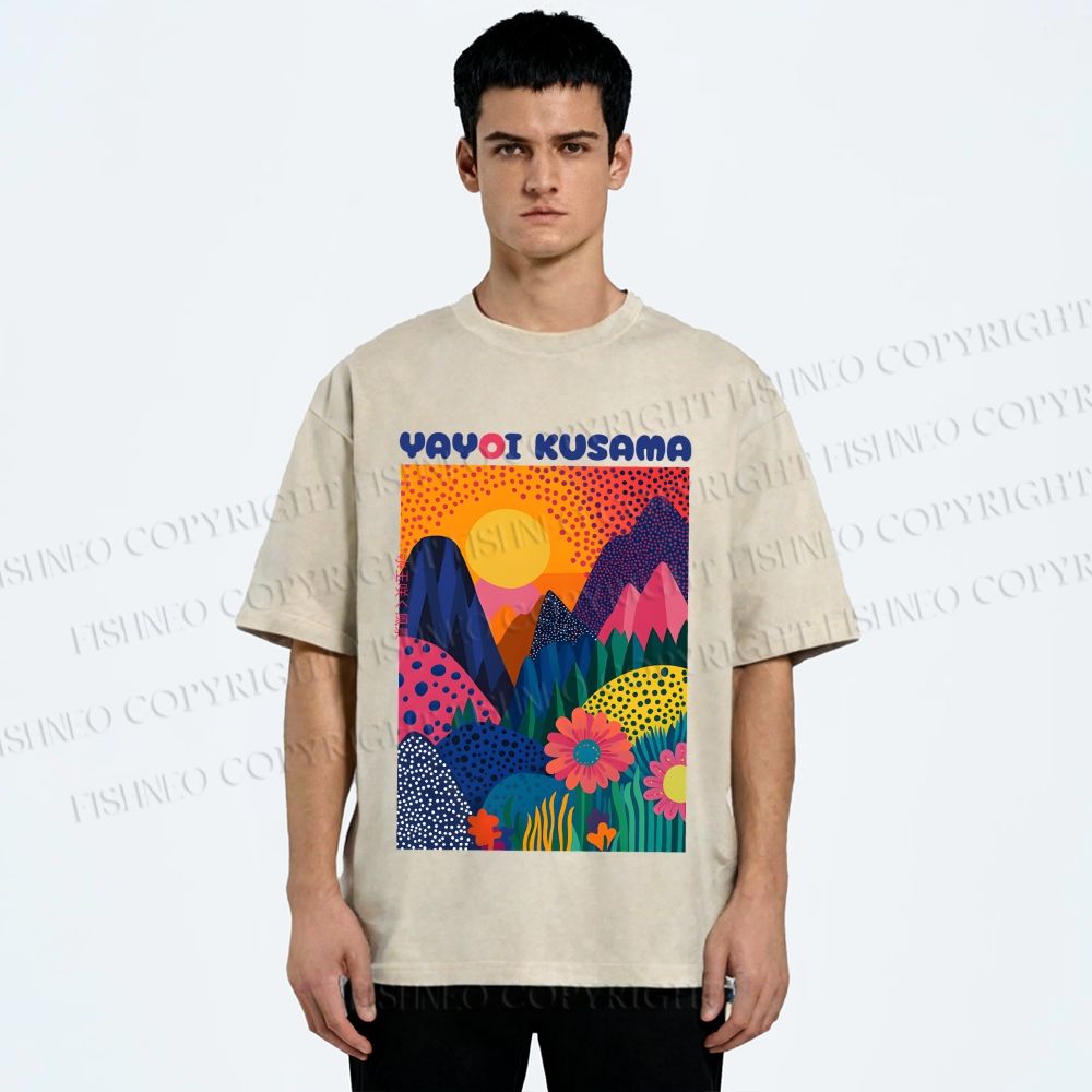 Unisex Yayoi Kusama Mountain Printed Washed Tee