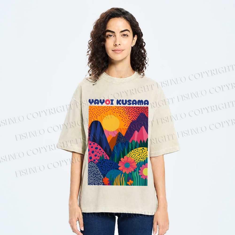 Unisex Yayoi Kusama Mountain Printed Washed Tee