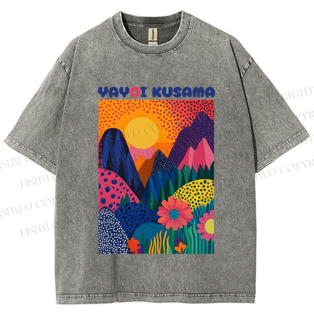 Unisex Yayoi Kusama Mountain Printed Washed Tee