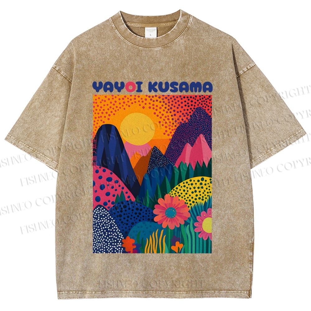 Unisex Yayoi Kusama Mountain Printed Washed Tee