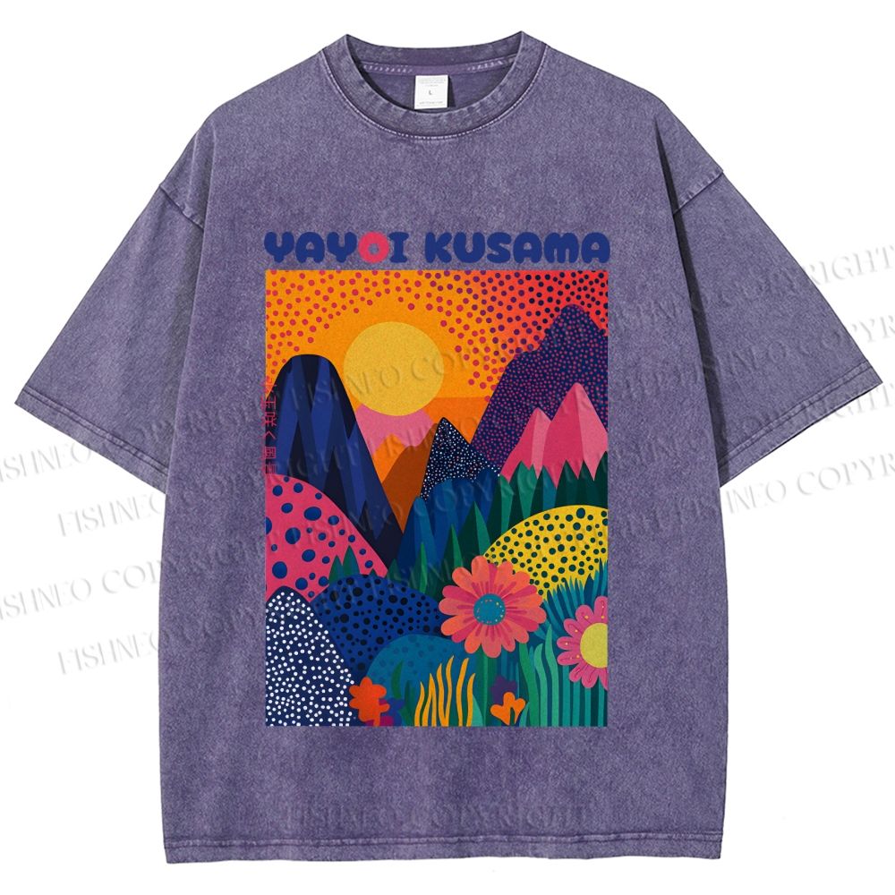 Unisex Yayoi Kusama Mountain Printed Washed Tee