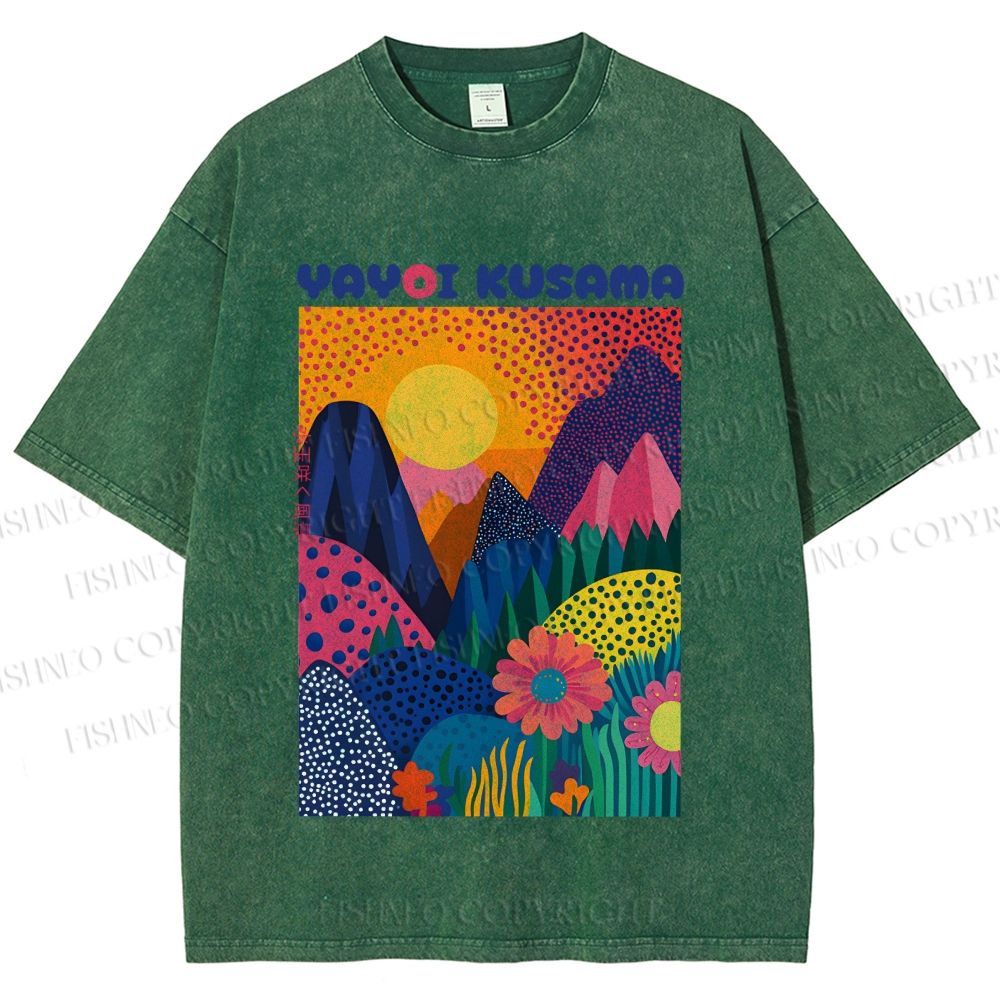 Unisex Yayoi Kusama Mountain Printed Washed Tee