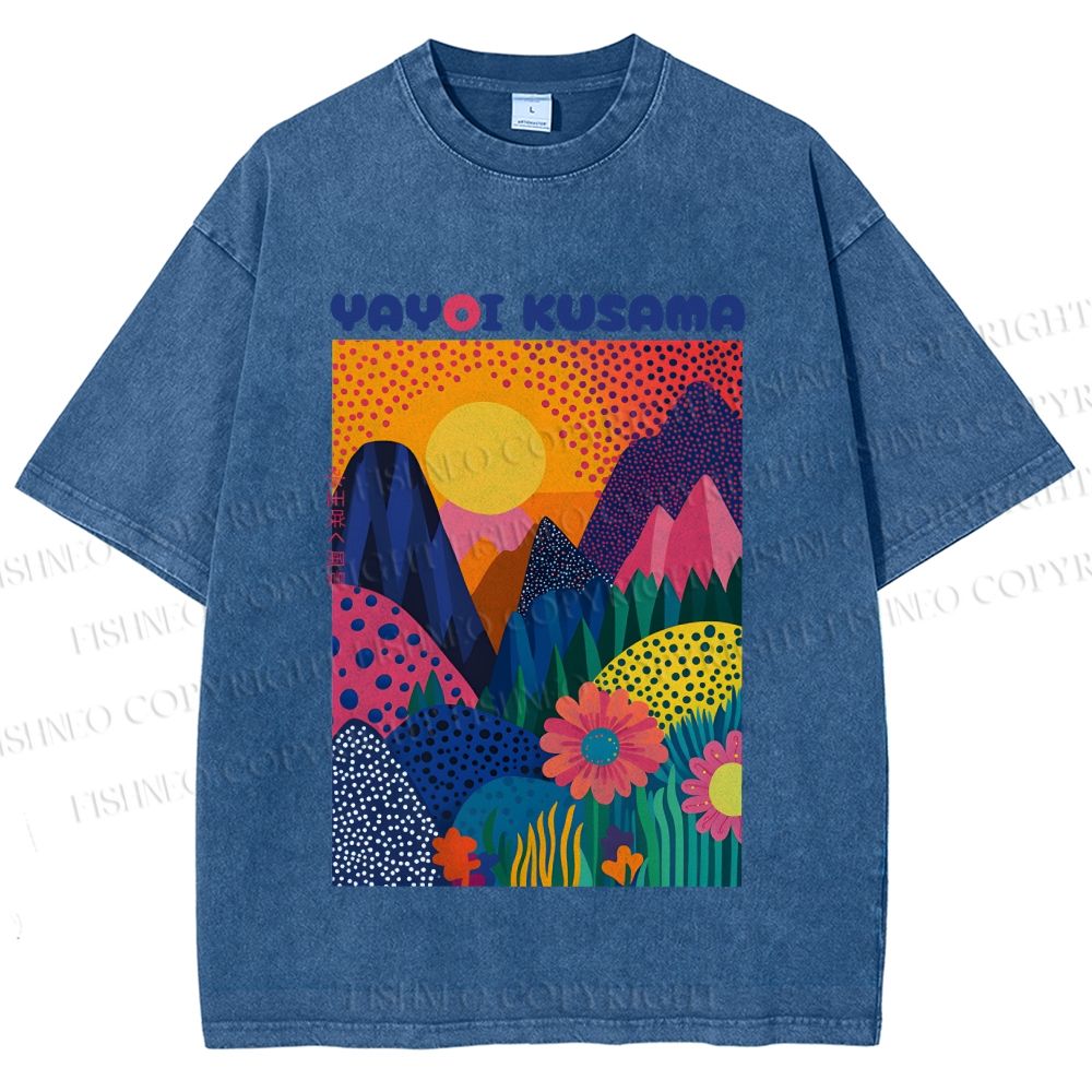 Unisex Yayoi Kusama Mountain Printed Washed Tee