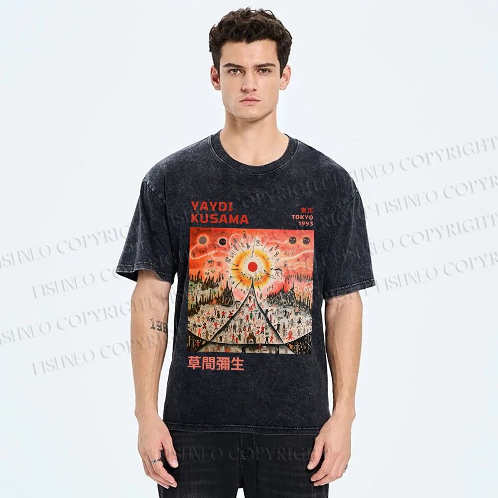 Unisex Yayoi Kusama Sunrise Printed Washed Tee
