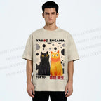 Unisex Yayoi Kusama Cats Printed Washed Tee