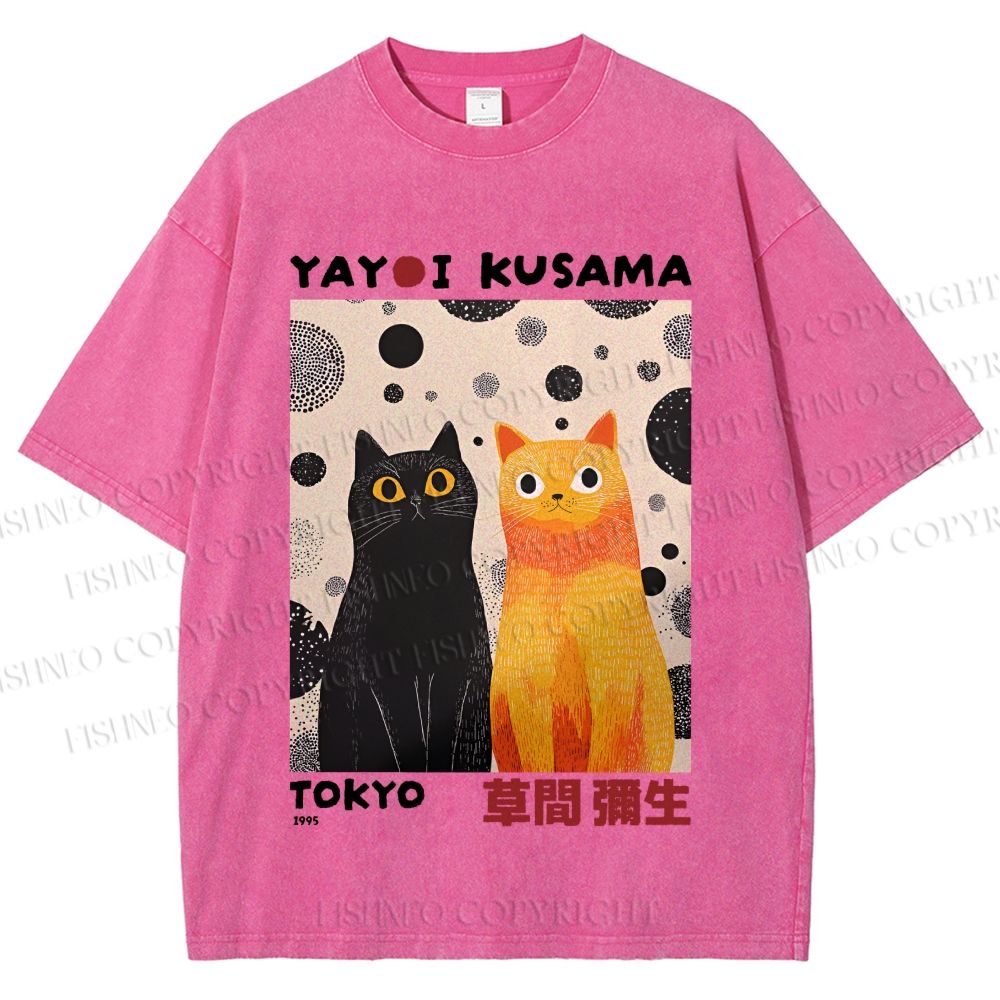 Unisex Yayoi Kusama Cats Printed Washed Tee