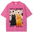 Unisex Yayoi Kusama Cats Printed Washed Tee