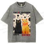 Unisex Yayoi Kusama Cats Printed Washed Tee