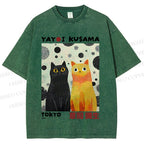 Unisex Yayoi Kusama Cats Printed Washed Tee