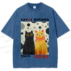 Unisex Yayoi Kusama Cats Printed Washed Tee