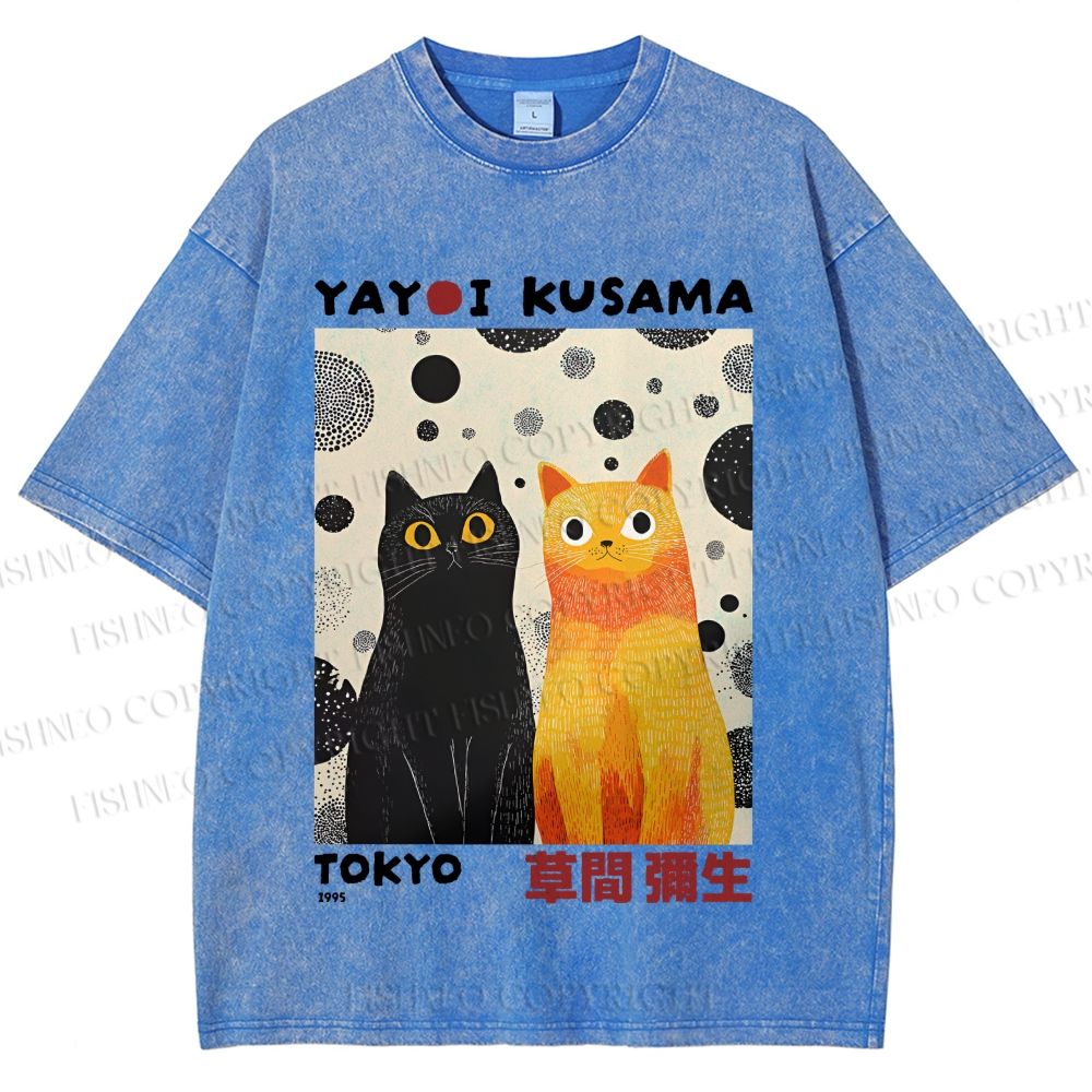 Unisex Yayoi Kusama Cats Printed Washed Tee