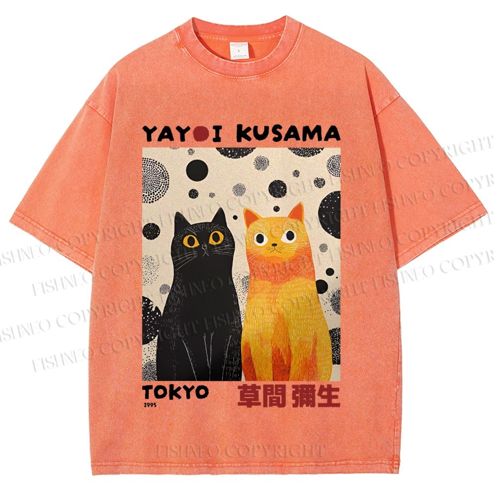 Unisex Yayoi Kusama Cats Printed Washed Tee