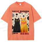 Unisex Yayoi Kusama Cats Printed Washed Tee