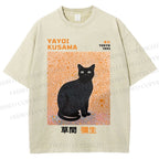 Unisex Yayoi Kusama Black Cat Printed Washed Tee