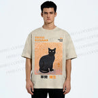 Unisex Yayoi Kusama Black Cat Printed Washed Tee