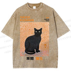 Unisex Yayoi Kusama Black Cat Printed Washed Tee