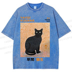 Unisex Yayoi Kusama Black Cat Printed Washed Tee