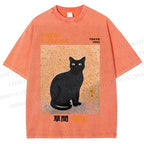 Unisex Yayoi Kusama Black Cat Printed Washed Tee