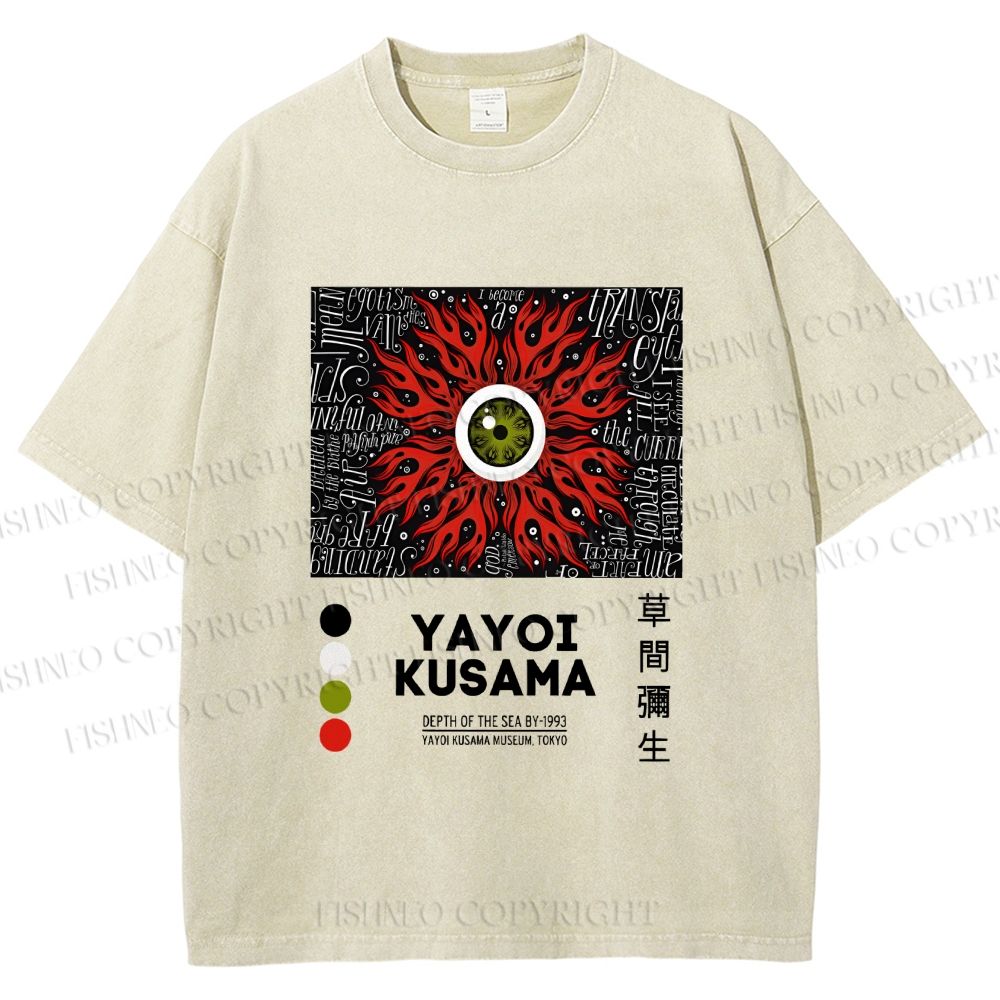 Unisex Yayoi Kusama Red Green Eye Printed Washed Tee