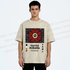 Unisex Yayoi Kusama Red Green Eye Printed Washed Tee