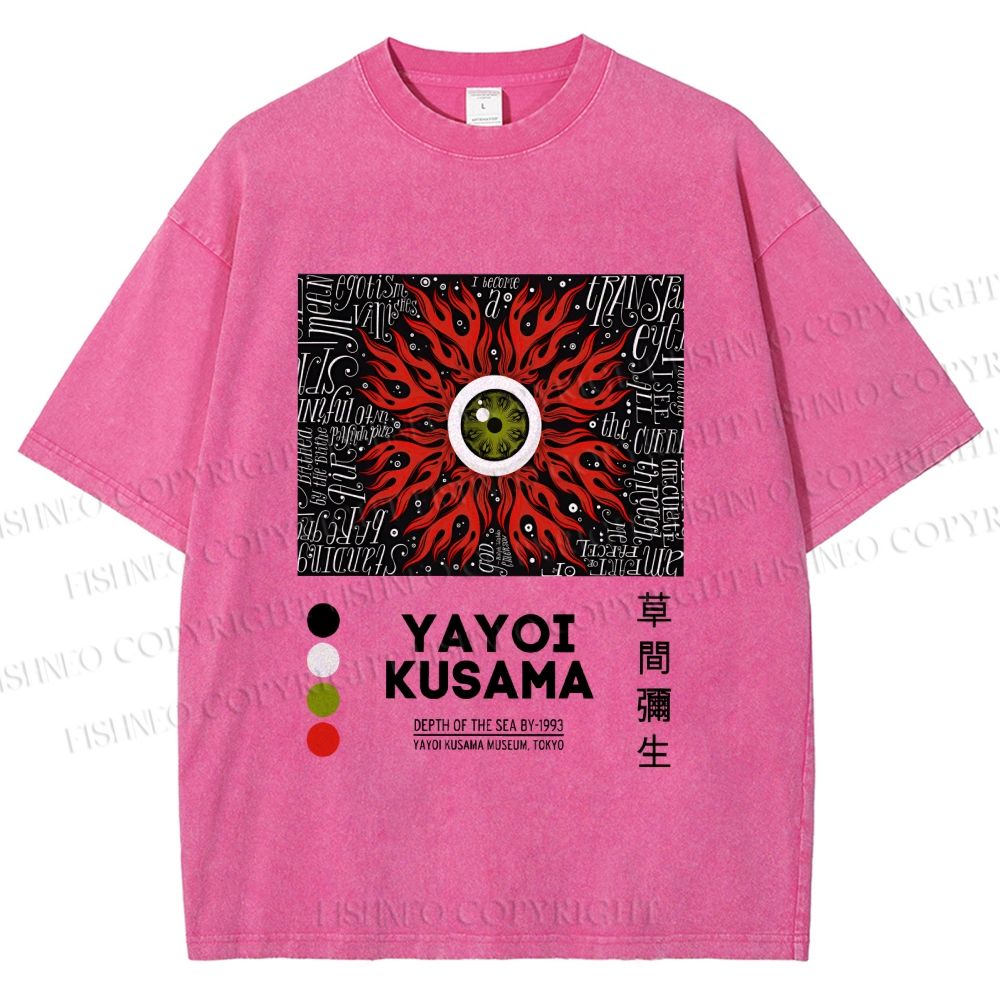 Unisex Yayoi Kusama Red Green Eye Printed Washed Tee