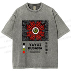 Unisex Yayoi Kusama Red Green Eye Printed Washed Tee