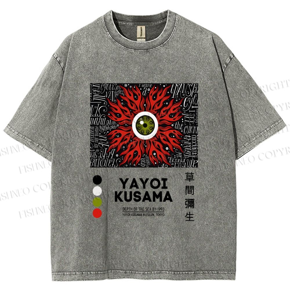 Unisex Yayoi Kusama Red Green Eye Printed Washed Tee