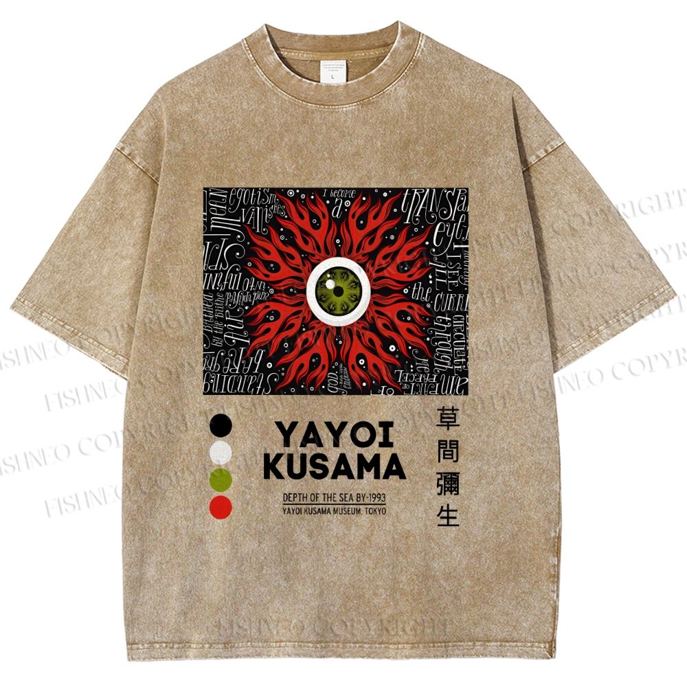 Unisex Yayoi Kusama Red Green Eye Printed Washed Tee