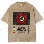 Unisex Yayoi Kusama Red Green Eye Printed Washed Tee
