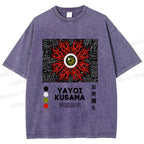Unisex Yayoi Kusama Red Green Eye Printed Washed Tee