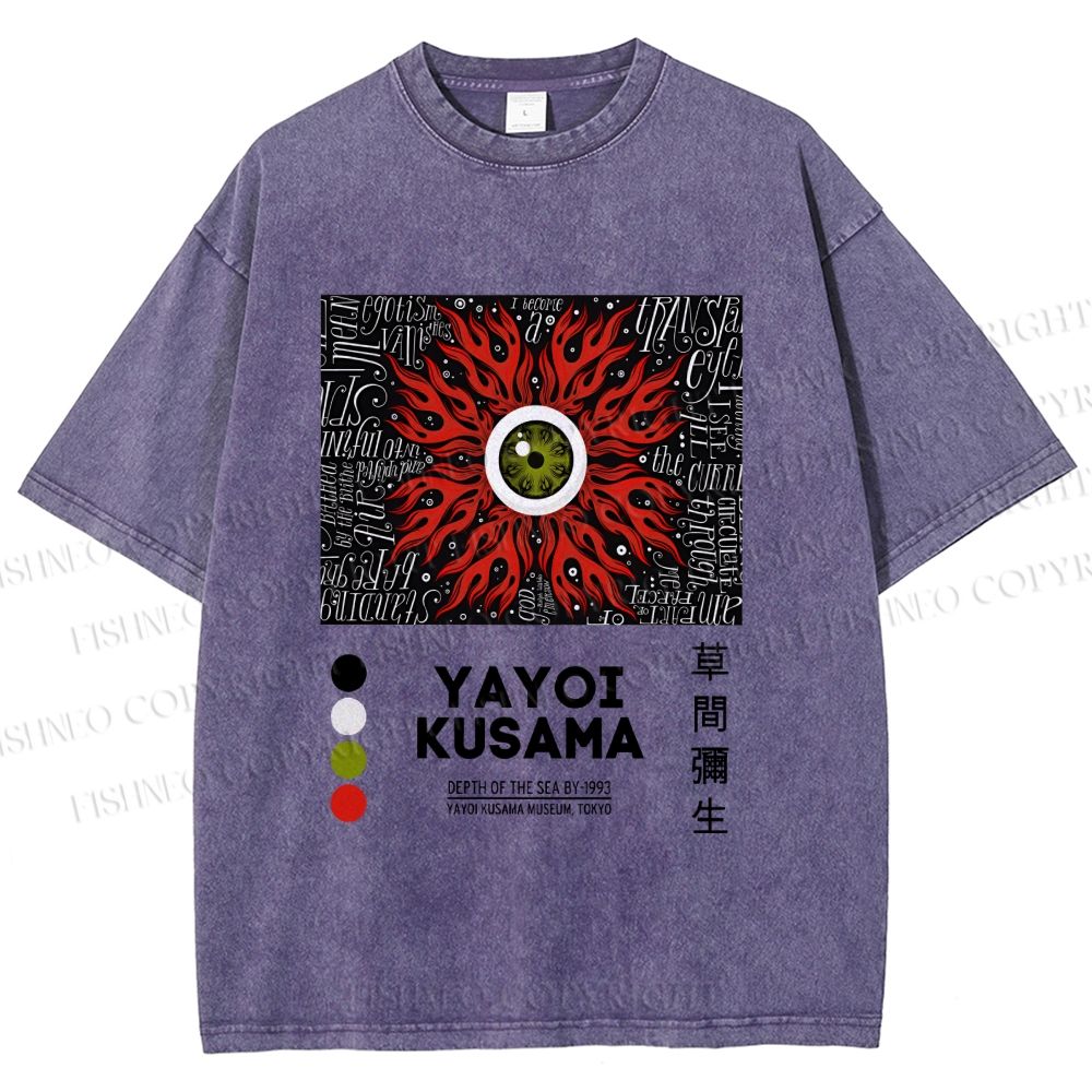 Unisex Yayoi Kusama Red Green Eye Printed Washed Tee