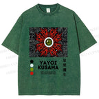 Unisex Yayoi Kusama Red Green Eye Printed Washed Tee