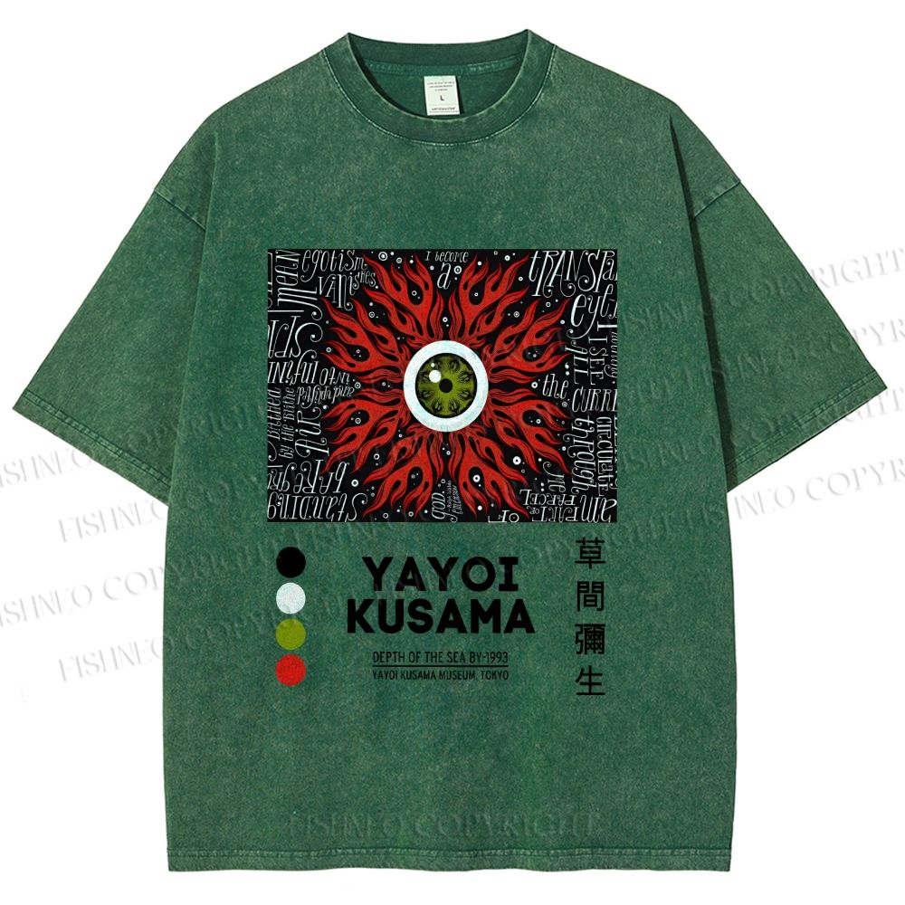 Unisex Yayoi Kusama Red Green Eye Printed Washed Tee
