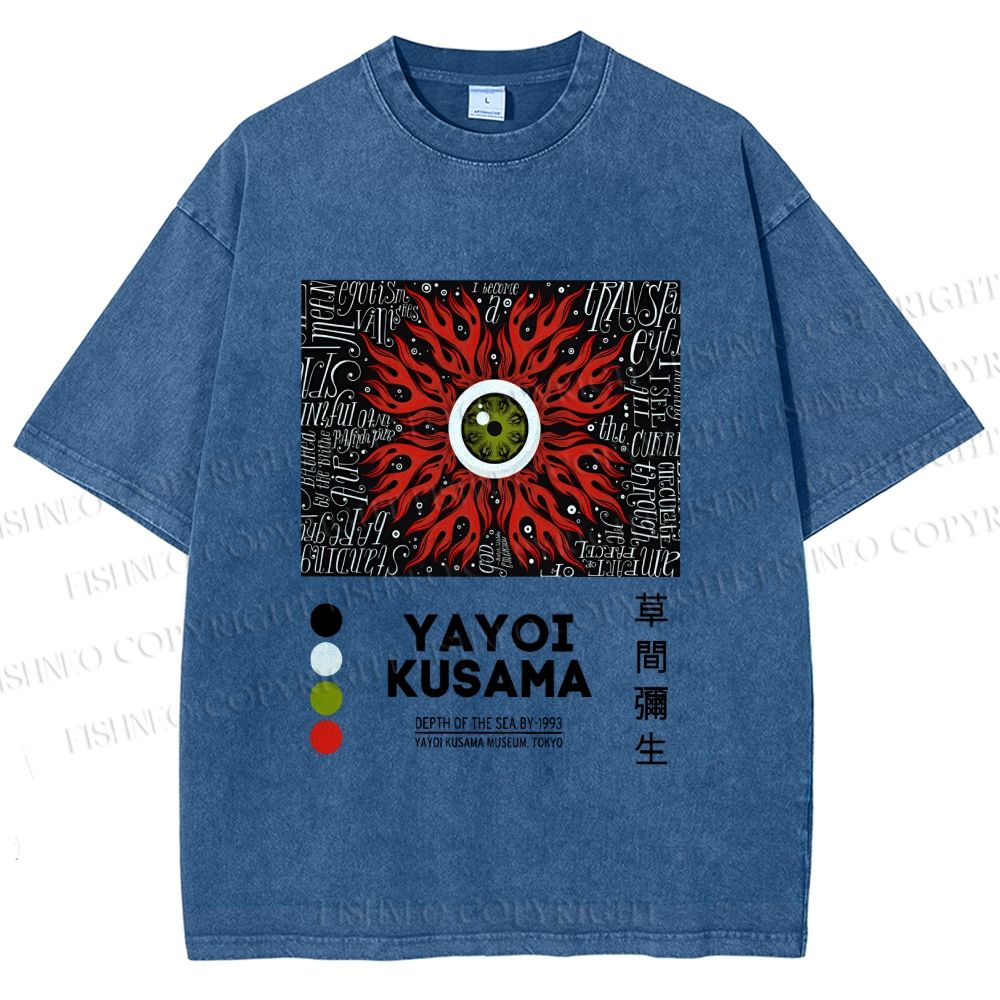 Unisex Yayoi Kusama Red Green Eye Printed Washed Tee