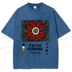 Unisex Yayoi Kusama Red Green Eye Printed Washed Tee