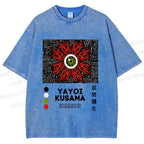 Unisex Yayoi Kusama Red Green Eye Printed Washed Tee