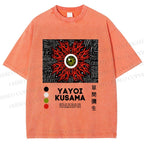 Unisex Yayoi Kusama Red Green Eye Printed Washed Tee