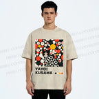 Unisex Yayoi Kusama Cat With Dots Printed Washed Tee