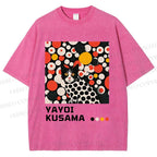 Unisex Yayoi Kusama Cat With Dots Printed Washed Tee