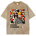 Unisex Yayoi Kusama Cat With Dots Printed Washed Tee