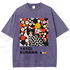 Unisex Yayoi Kusama Cat With Dots Printed Washed Tee